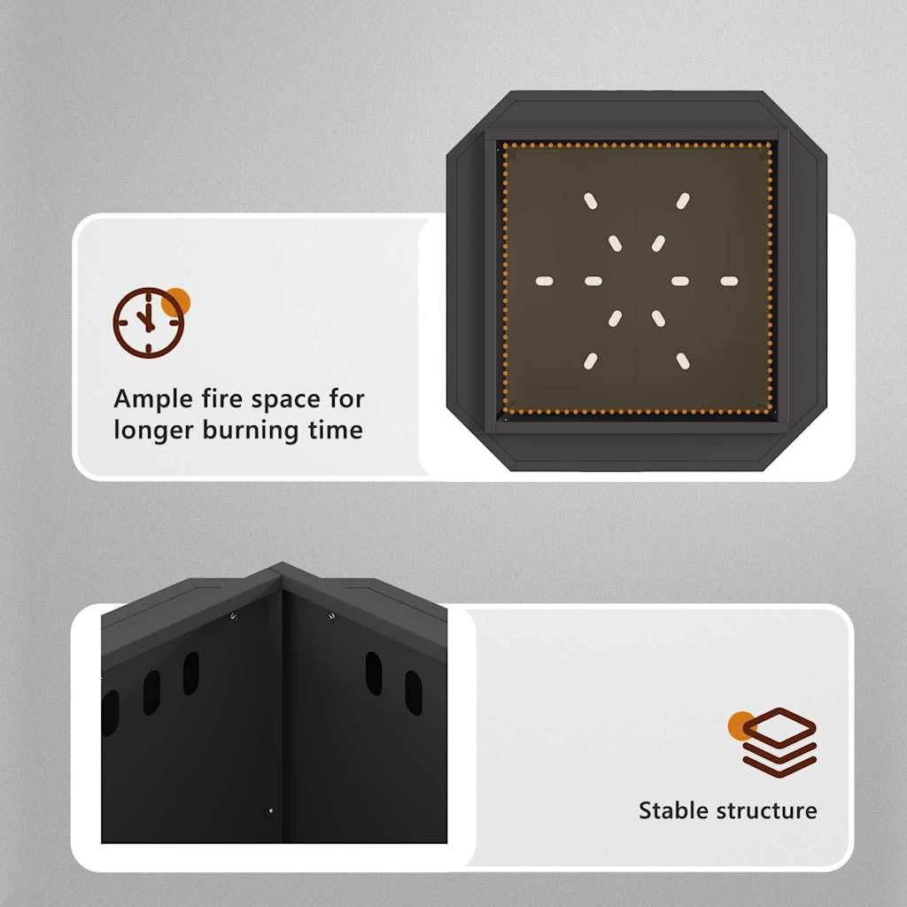 vidaXL Hoguera Sin Humo Negro 58 x 58 x 51 cm Acero Laminado en frío, Hogar Moderno, Calentador Resistente para Patio, Chimenea de Jardín, Punto de Encuentro Social