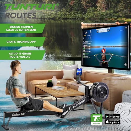 Tunturi Fitrow 80i Roeitrainer - Roeimachine Fitness - Inklapbaar roeiapparaat - 10 Weerstandsniveaus - Luchtweerstand – Bluetooth - Afbeelding 3