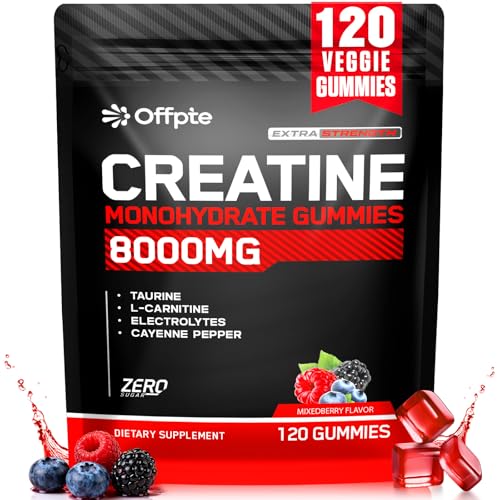 Creatine Monohydrate Gummies for Men & Women, Sugar-Free Vegan Chewable travel creatine packets(8g Per Packet) with Taurine for Muscle, Energy, Focus Support, Pre Workout Nutrition Supplements,120 Ct