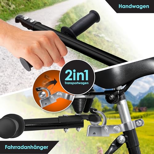 KESSER® Fahrradanhänger, Lastenanhänger, Handwagen mit Kupplung, Hochdeichsel, für Fahrrad Transportanhänger Transportbox mit 70 Liter Volumen, Max. 60kg, + Zubehör für Fahrräder mit 26-28, Orange