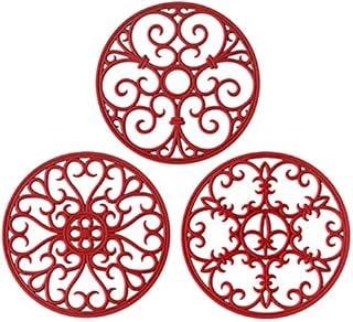 Silicone Trivet Mat - Hot Pot Holder Hot Pads for Table & Countertop - Teapot Trivet Kitchen Trivets - Non-Slip & Heat Resistant Modern Kitchen Hot Pads for Pots & Hot Dish Merlot Red Trivet Set of 3