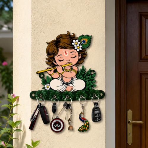 Image of Webelkart Premium Cute Krishna Key Holder for Home /Office Decor /Key Hanger for Wall Decor,Decorative Item for Home (Green)