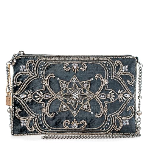 Mary Frances Night Light Velvet Beaded Mini Crossbody Bag Novelty Evening Clutch Purse, Pewter