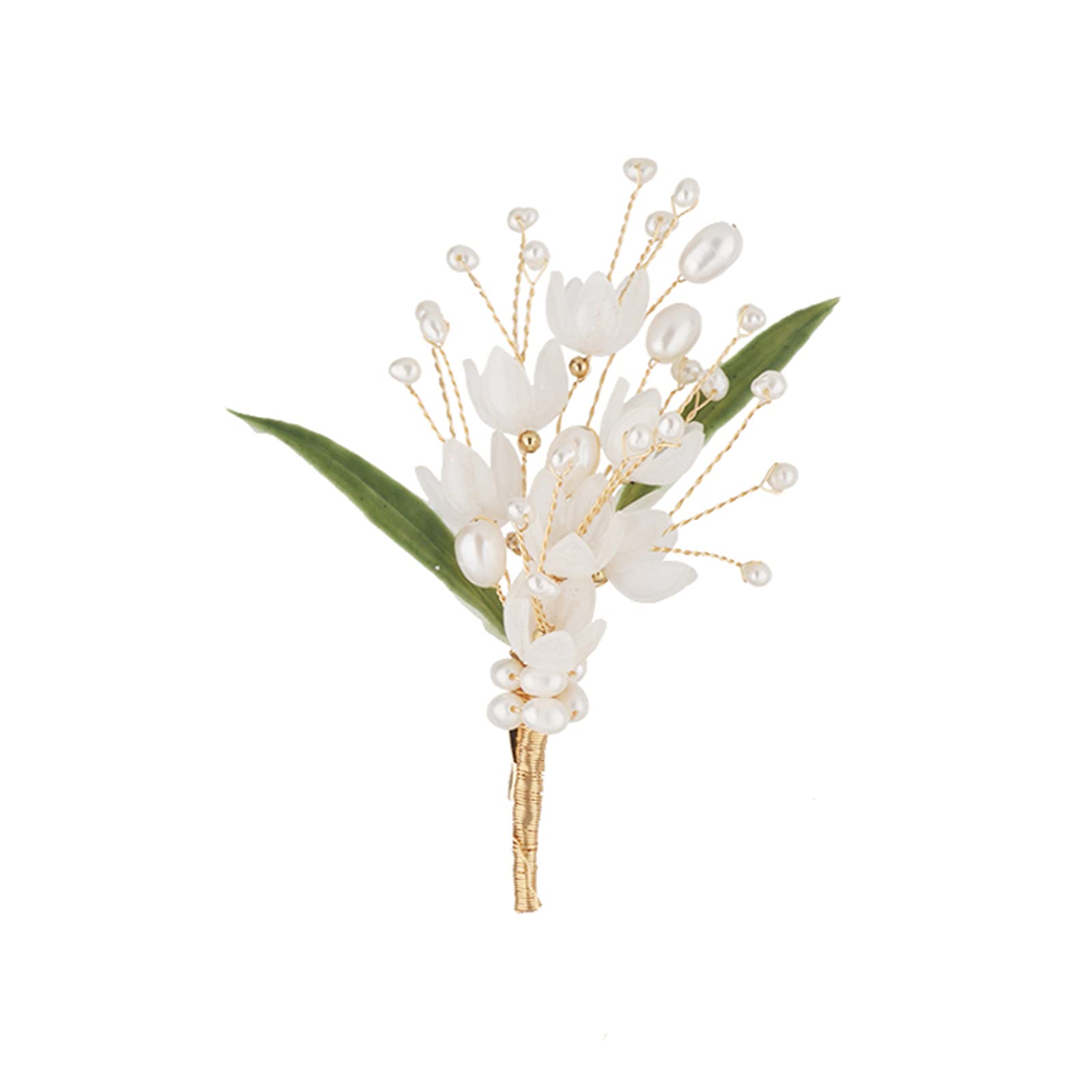 Broche fleurs de muguet et perles fait main, le cadeau idéal pour femme