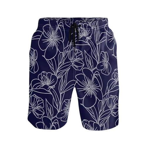 Flowers Floral Blue Mens Swim Trunks Quick Dry Beach Shorts with Pocket S 23028792