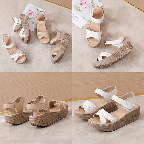 Women's Open Toe Comfy Orthotic Cushion Platform Sandals,Lightweight Hook Loop Ankle Backstrap Wedge Muffin Causal Shoes3