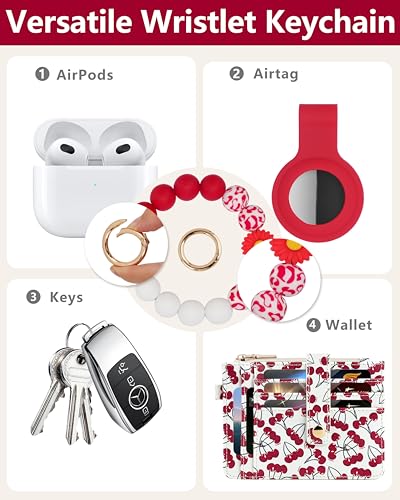 Image of Wristlet Wallet for Women, Keychain Wallet with AirTag Holder | 9 card slots,ID window & zipper pocket,RFID,beaded wrist strap and compact design for travel,shopping and daily carry.