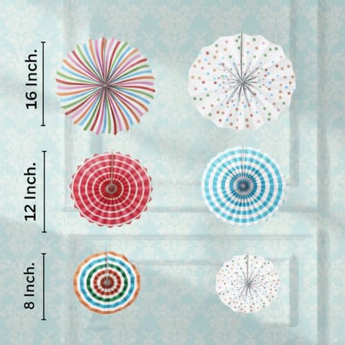 Image of Decorative Paper Fans for Birthday Decoration White Blue Fans for Party Theme Baby Showers Wedding (Pack of 6, Multicolor)