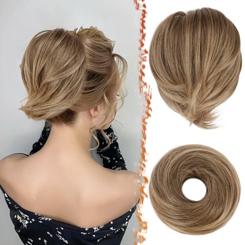 BARSDAR Chignon per Capelli Coda di Cavallo, Dritto Sintetica Corto Coda di Cavallo Bun Extension Capelli Elastico Marrone Capelli Chignon Scrunchie Posticci per Donne - Cenere Marrone Misto