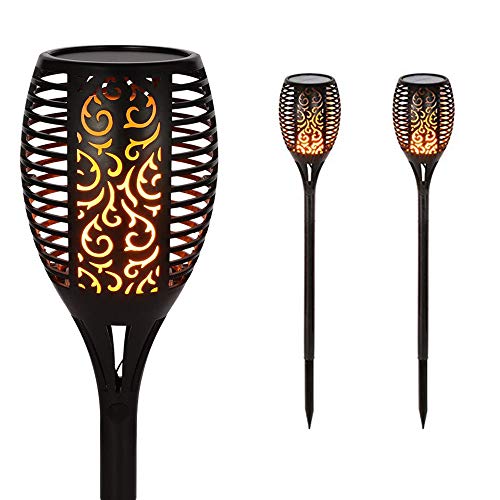 Garden Mile Flame Effect Solar Garden Outdoor Lights - Waterproof Dancing Flickering Modern Tiki Torches LED Light Solar Outdoor Garden Ornaments Security Light for Patio, Yard, Pathway - (Set of 2)