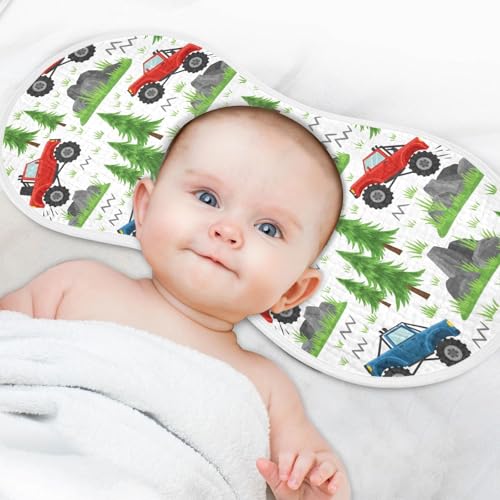 J JOYSAY Monster Truck Trees White Baby Burp Cloths for Boys Girls Large 22''x11'' Cotton 4 Layer Burping Cloths for Infant Drool one sizex44