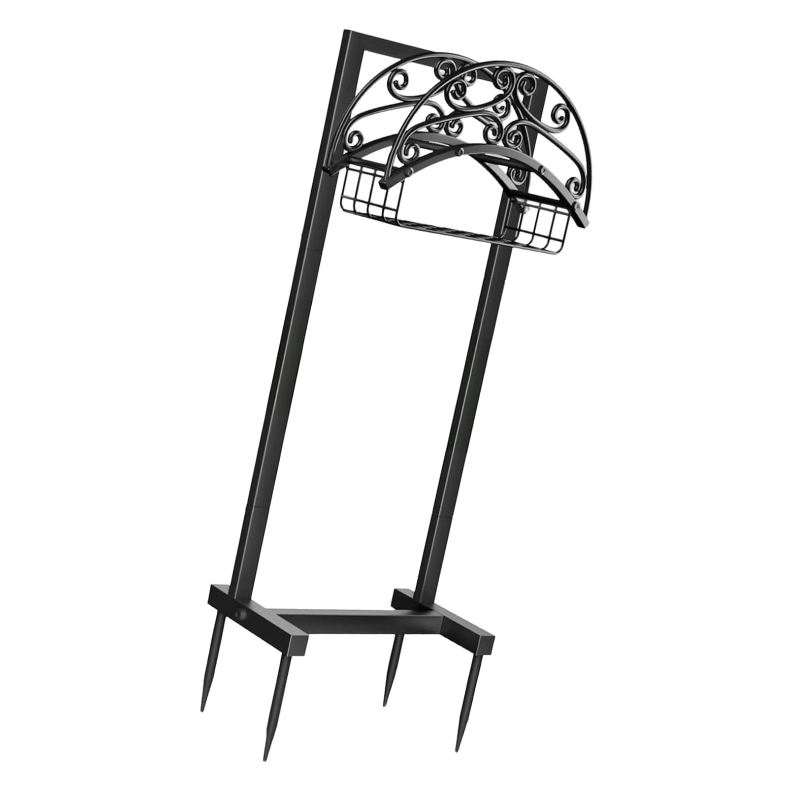 Garden Hose Reel Rack Freestanding Water Hose Hanger Storage with Basket for Patios Gardening Watering Equipment Strong Carbon Steel Outdoor Stand Garden Water Pipe Holder