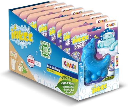 INKEE Foamy Moon Sweet Dream set de 8 - bolas de baño espumosas en forma de luna, bomba de baño infantil con sorpresa 8x 60g, con aroma de lavanda y aceite de camomila, morado y azul