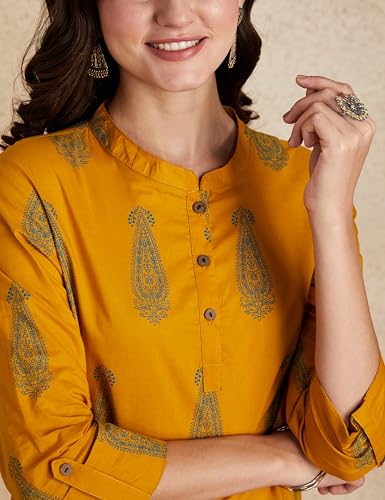 Image of Amazon Brand - Myx Women's Screen Print Straight Printed Regular Cotton Short Kurti (Available in Plus Sizes)