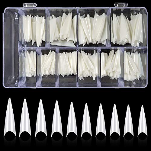 500pcs natürliche Acryl-Nagelspitzen 10 Größen Medium lange Stiletto Nagelspitzen mit Box Französisch Nagelspitze halbe Abdeckung Sarg Nagelspitzen Frauen DIY Salon Nägel Cover