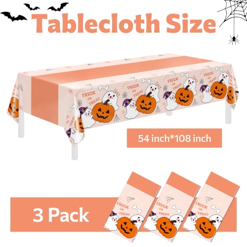 Image of Childom 3 Pack Halloween Tablecloth Rectangle Table,Halloween Decorations | 54 inch x 108 inch Disposable Plastic Tablecloths,Plastic Table Cover for Halloween Party Decorations,Halloween Party Supplies Favors