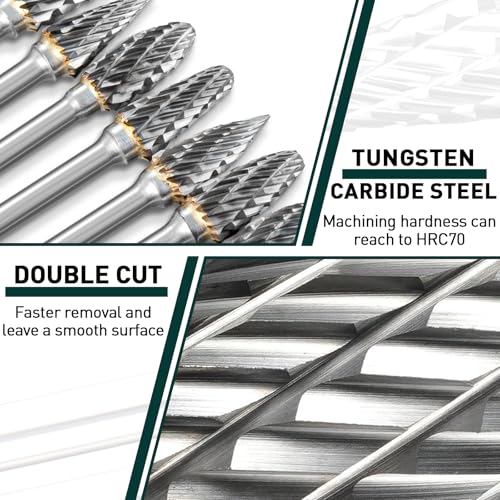 Image of Carbide Burr Set Compatible with Dremel Rotary Tool, 10Pcs Die Grinder Bits Accessories with 1 /8 inch Shank for Metal Grinding Wood Plastic Stone Steel Carving Cutting Engraving