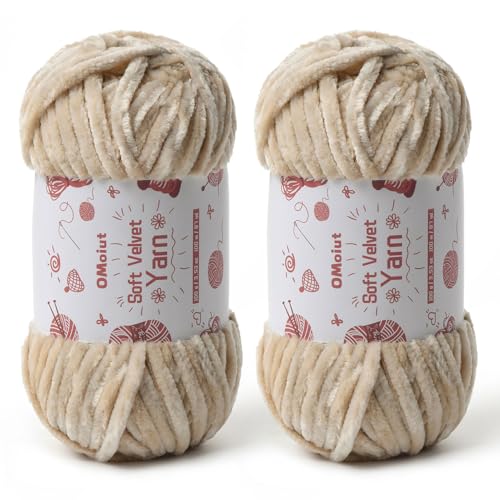 Image of 2x100g Fluffy Velvet Chenille Yarn for Crocheting and Knitting, 80m (87.5yd) Baby Yarn for Crocheting Soft, Crochet Chunky Yarns Amigurumi Yarns (2 Beige)
