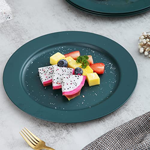Kyraton 10 Inch Large Plastic Plates 8 Pieces, Dishwasher Safe, Unbreakable And Reusable Light Weight Dinner Plates Microwave Safe Bpa Free (Dark Green) #TOP5