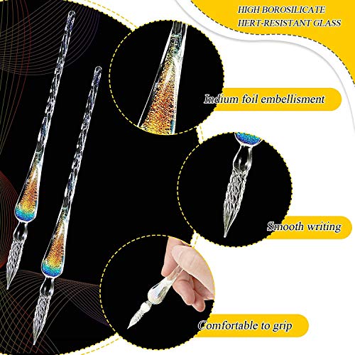 Glasse Quill Pen With Ink Set Antique Handmade Calligraphy Writing Drawing Pen With Pen Holder For Kids Friend Birthday Holiday Christmasgift Set (Rainbow) #TOP2