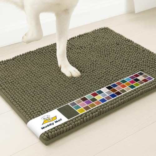 Image of Muddy Mat | Super Water Absorbent Door Mat Indoor, Microfiber Quick Dry Chenille Entryway Rug, Slip Resistant Front Door Mat, Indoor Mats for Entryway, Machine Washable Pet Rug, Army Green 36 inch x 72 inch