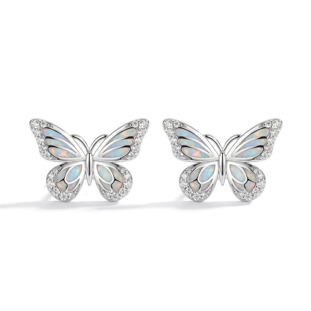 Schmetterlings Opal Ohrringe 925er Sterlingsilber Schmetterlings Opal Ohrringe Niedliche Tier Schmuck Geschenkidee für Damen