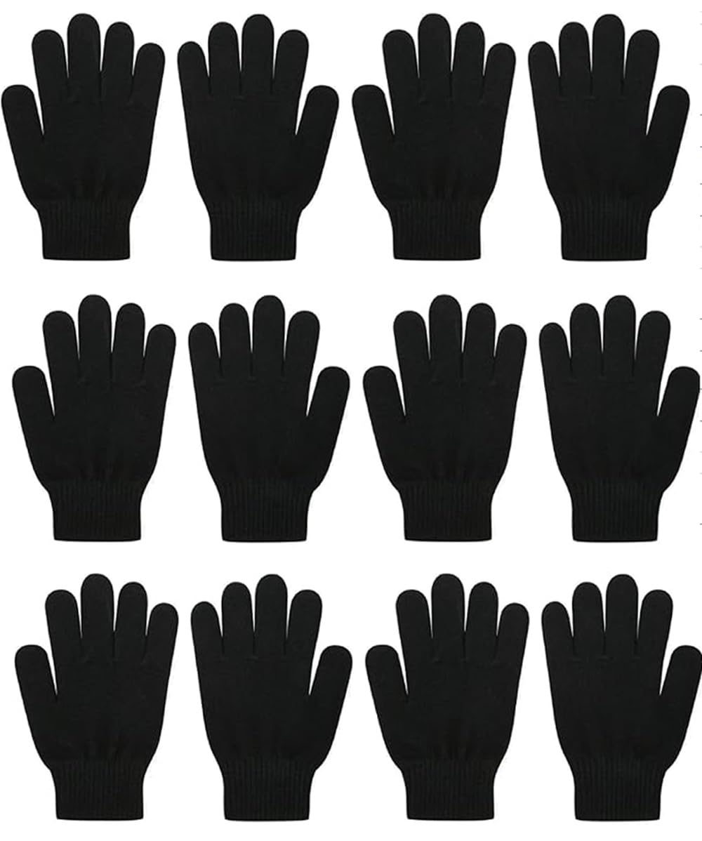OnlyBee 6 Pairs of Winter Gloves for Mens Women’s Older Children Unisex Magic Stretch Black Mittens One Size Fits Most Men Ladies