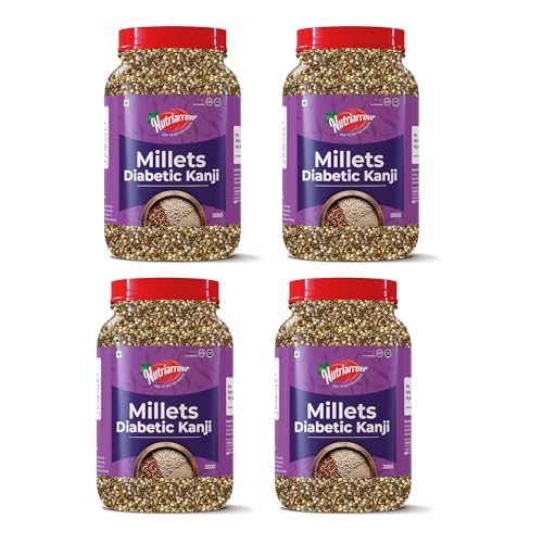 Image of Nutriarrow Sprouted Millet Health Mix | Diabetic Millets Kanji Mix for Adult | Pearl /Bajra /Kambu | Sprouted Horse Gram | Green Gram | fenugreek | Jowar | Sorghum | Chama Rice | Njavara Rice | High Protein & Fiber | Healthy Millet Blend for Dinner & Breakfast | Highly Nutritious - 800g (Pack of 4)