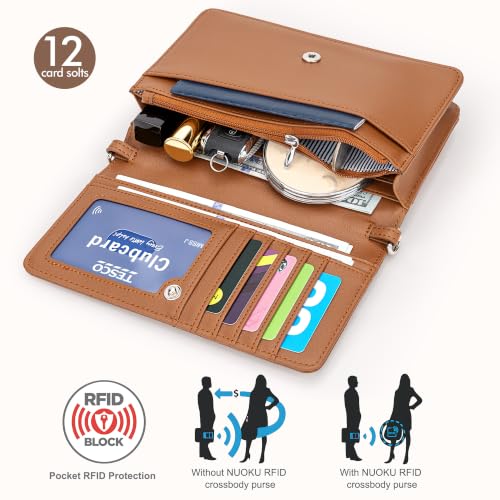 Image of nuoku Women Small Crossbody Bag Cellphone Purse Wallet with RFID Card Slots 2 Straps Wristlet