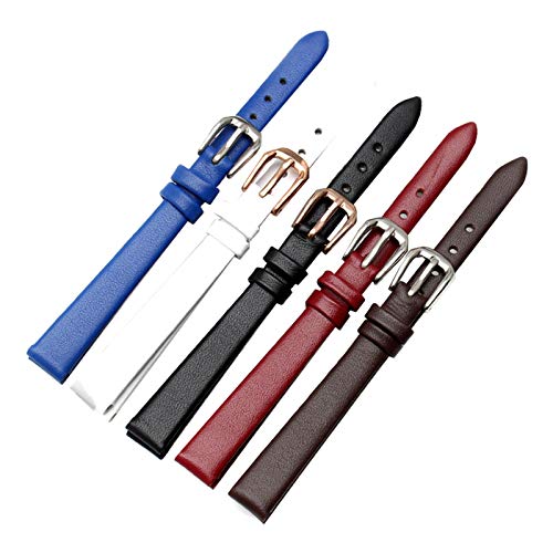 1 PC-echtes Leder-Frauen-Uhrenarmband-6/7/8/10/12mm Uhrenarmband Dornschließe Armband Riemchen Schwarz, 7mm Gold-Schnalle Cover