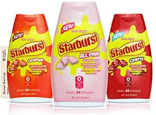Starburst Liquid Water Enhancer Variety Pack of 3 | 1 Bottle Each Flavor - Strawberry, Orange and Cherry | Zero Sugar Zero Calorie Water Flavoring Drops | Bundled with Ballard Hard Candy Recipe Card