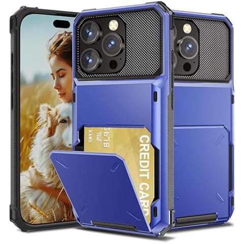 AFGHOA for iPhone 16 Pro Case Wallet, 5 Credit Card Holder Case for Men, Flip Wallet Hidden ID Slot Shockproof Bumper Protective Cover, Dual Layer TPU Armor PC Hard Shell for iPhone 16 Pro 6.3 Blue Cover