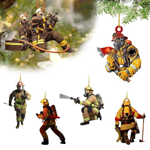 6 Stück Feuerwehrmann Weihnachten Deko, Feuerwehrmann Acryl...