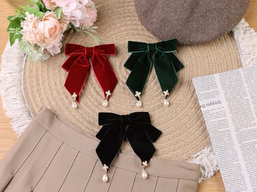Image of Women's Retro Velvet Ribbon Bow Tie Brooch Necktie Pre-Tied Big Bowknot