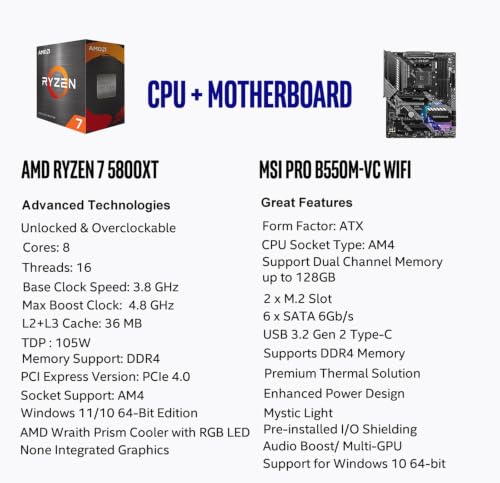 Image of Micro Center AMD 5800XT Processor with MSI MAG B550 Tomahawk Motherboard | CPU Motherboard Combo, AM4, DDR4, PCIe 4.0, M.2, USB 3.2 Gen 2 Type C, Wi-Fi 6E, ATX Gaming Motherboard