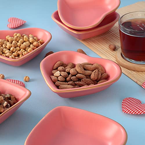 Keramika Mat Pembe Altın Fileli Kalp Çerezlik/Sosluk 14 Cm 6 Adet