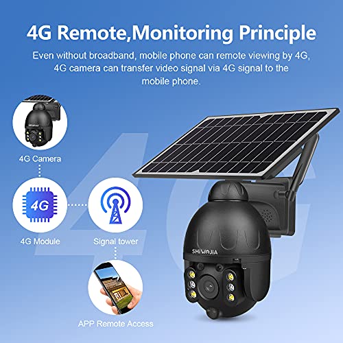 SHIWOJIA PTZ Buitencamera, 4G, zonnecamera, voor buiten, draadloos, met PIR-bewegingsdetectie, nachtzicht, 2-weg audio… - Afbeelding 3