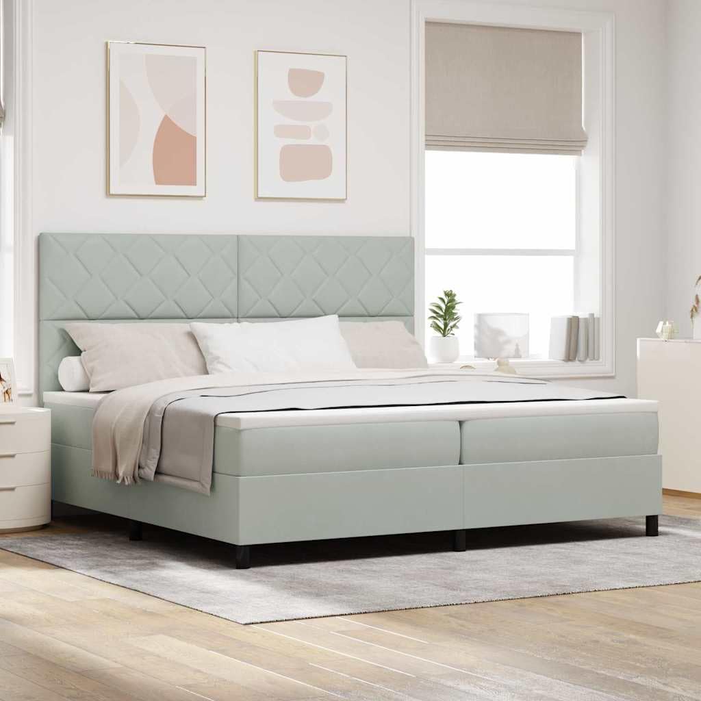 vidaXL Lit à Ressort LED avec Matelas Gris Clair 200 x 200 cm Tissu, Cadre de lit réglable, Design Moderne, durabilité, Sommeil Confortable, éclairage LED, Soutien de Matelas Ergonomique
