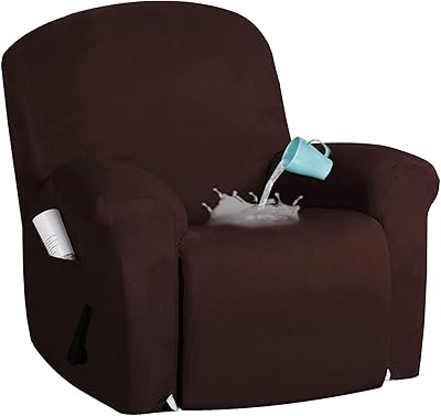 Velvet Recliner chair covers, 1 2 3 seat stretch recliner chair covers for reclining chair soft recliner slipcovers Armchair Covers for cushion couch recliner ( Color : Brown , Size : Single seat )