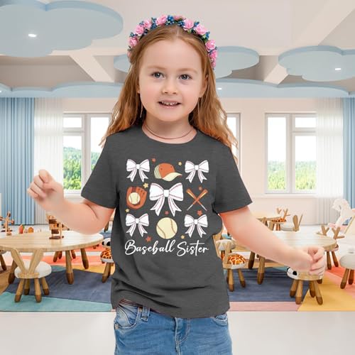 BANGELY Baseball Shirt Toddler Sister Girls Baseball Fan Shirts Funny Bow Graph T-Shirt Kid Short Sleeve Summer Tee Tops4