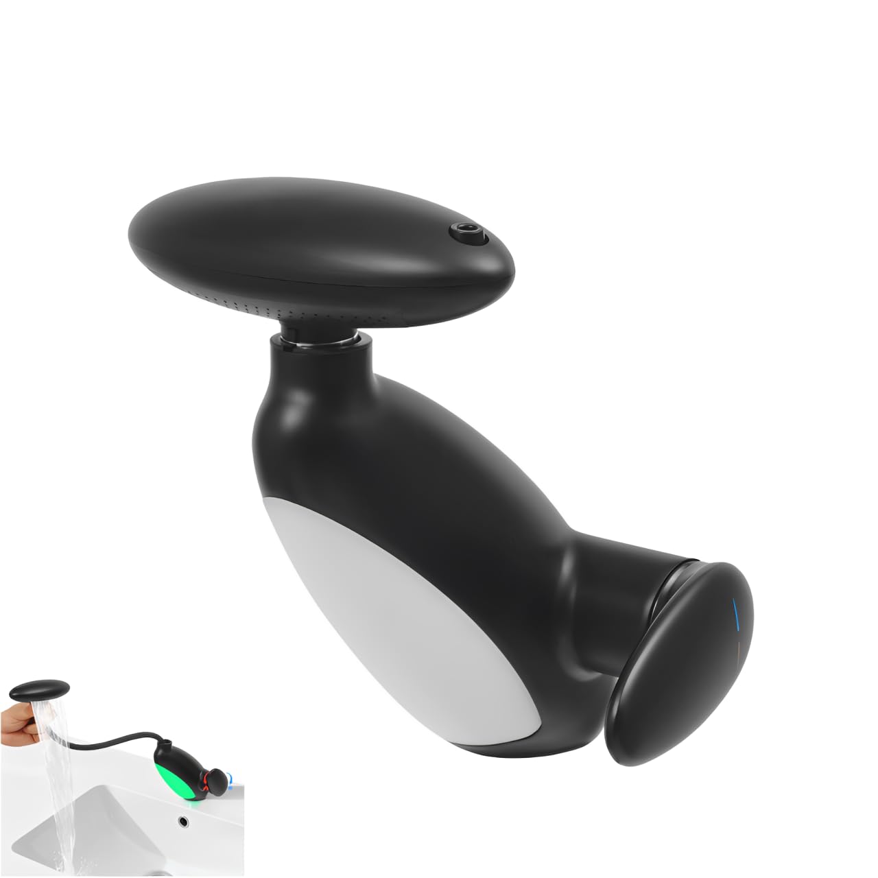 Grifo LED para baño con extensible, grifo de baño con 4 tipos de chorro de agua, alcance de extensión 40-60 cm, interfaz G1/2", giratorio 360° (negro)