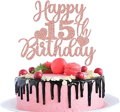 bd1 Noeutabs Happy 15th Birthday Cake Topper-Rose Gold 15th Birthday Cake Topper-Cheers 15 Years Old Glitter Letter Party Decoration (15) (KK-180)