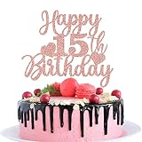 bd1 Noeutabs Happy 15th Birthday Cake Topper-Rose Gold 15th Birthday Cake Topper-Cheers 15 Years Old