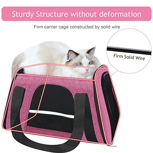 HiCaptain Transporttasche für Katzen Faltbar, mit Schultergurt, Weich Gepolstert, Transportbox für kleine Hunde Welpen bis 7kgs (Pink)-46 x 29 x 30 cm