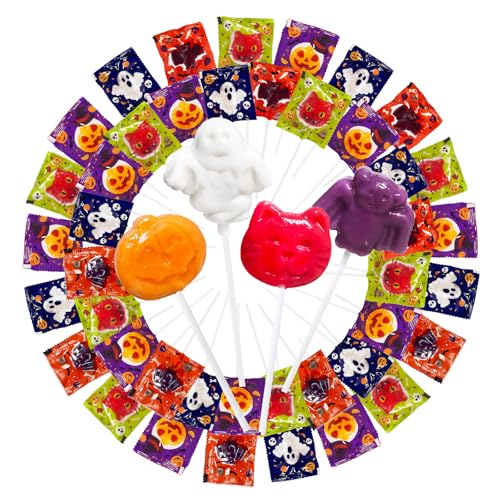 42 Counts Halloween Lollipops Candy Individually Wrapped, ‌Jack-O'-Lanterns‌, ‌Floating Phantoms‌,