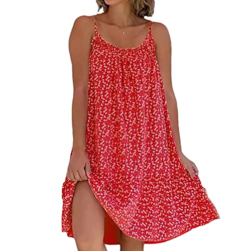 Vestido de Personaje con Flores | Vestido de Verano Vestido de Cami Corto Suelto,Verano Playa Vacaciones Tamaño Grande Mujer Frond Vestidos Sueltos