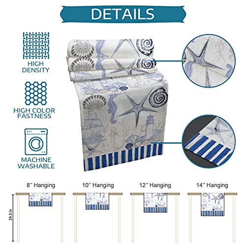 Linen Burlap Dining Table Runner Dresser Scarves Seashells Starfish Lighthouse Seahorse Ocean Coastal Vintage Blue Texture Table Runners for Family, Farm, Party, Table Decor- - Image 7