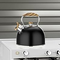 Vista 5 de Tetera silbante de 2.6 cuartos de galón para estufa, acero inoxidable de grado alimenticio con mango de madera fría, compatible con inducción