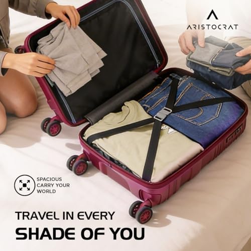 Image of Aristocrat Lineo Set of 2 Trolley Bag 55 & 65cm | S+M | Hard Luggage | 8-Wheel Suitcase for Travel | Combination Lock with Anti-Theft Zipper | Polycarbonate | 3 Years International Warranty (Maroon)