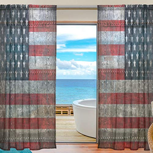 BKEOY Rideaux Voilage Voilage Drapé USA Vintage Drapeau Rideau pour Maison Salon Chambre Porte Cuisine 139,7 x 198,1 cm 2 Panneaux, Polyester, multicolore, 55...